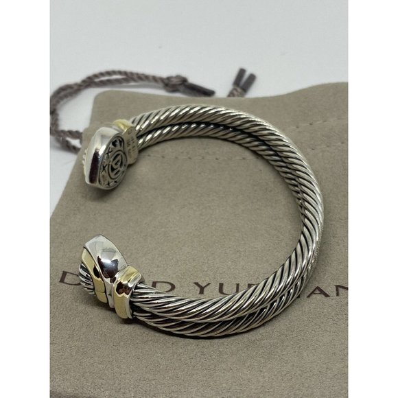 David Yurman DY 18K & 14K Sterling Silver Heart Cable Heavy Cuff Bracelet - Picture 6 of 10
